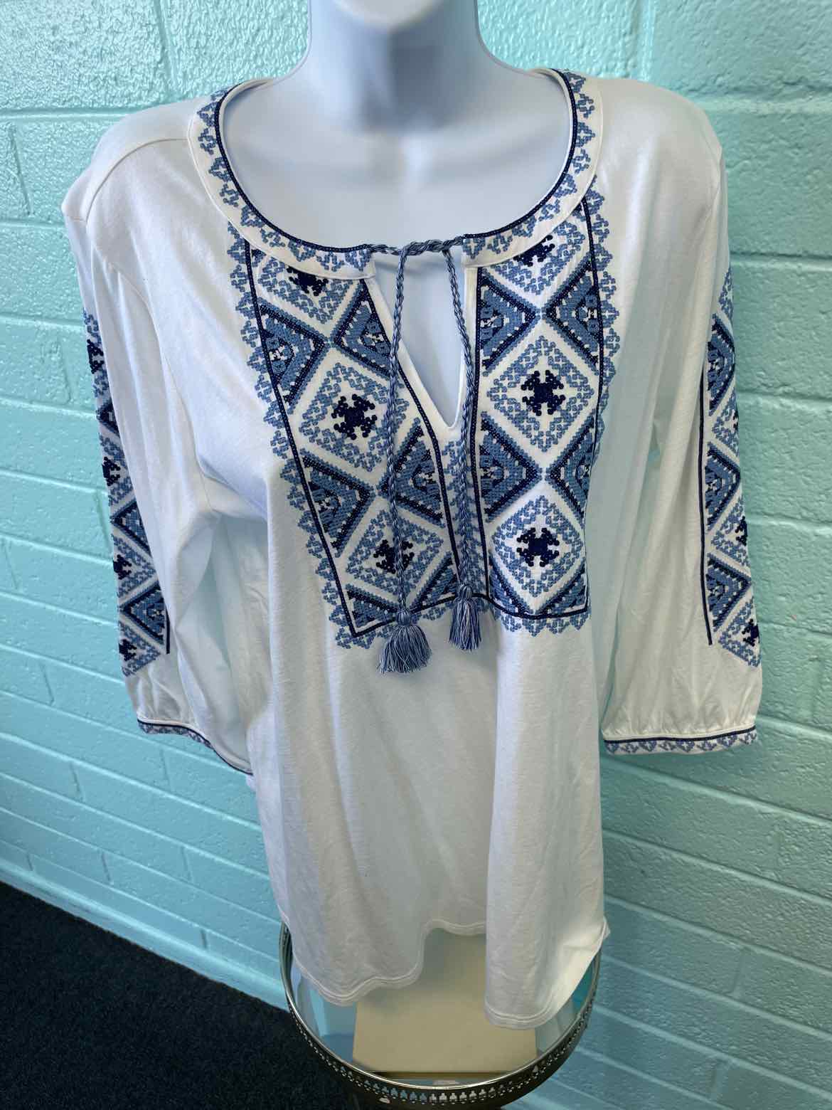 J Jill Size M White and Blue T-shirt