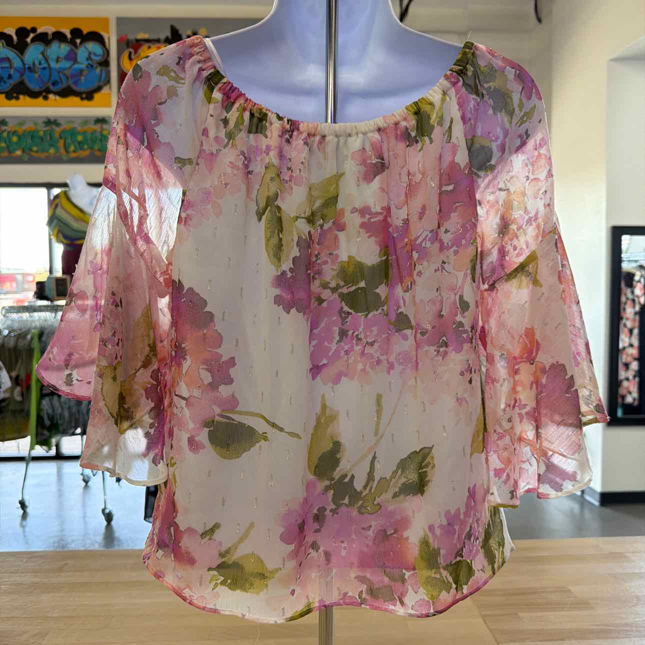 MSK Size PS Pink/white New Blouse LS