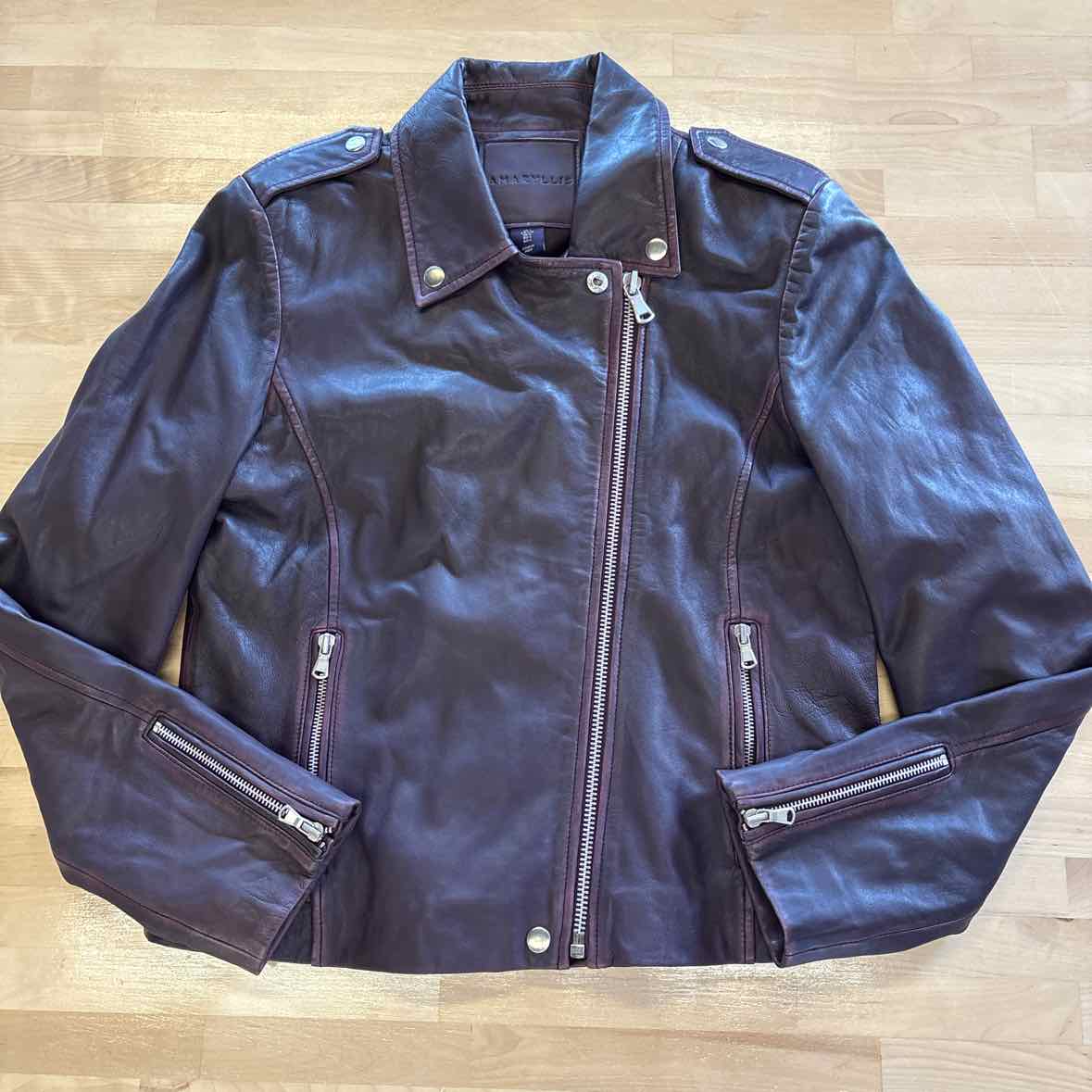 Amaryllis Size L Deep Purple Leather Moto Style Jacket