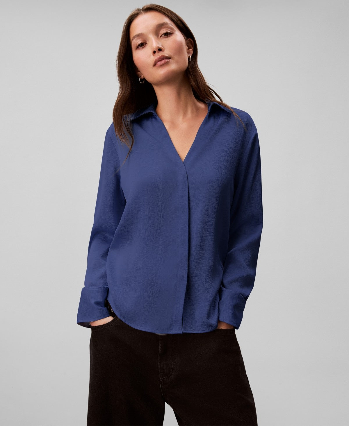 Calvin Klein Women's Hammered Fitted Collared Shirt - Steel Beams