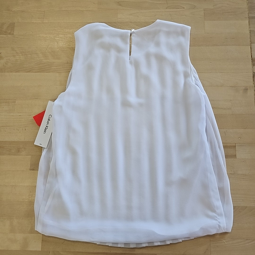 Calvin Klein Sleeveless Pleated Blouse - White