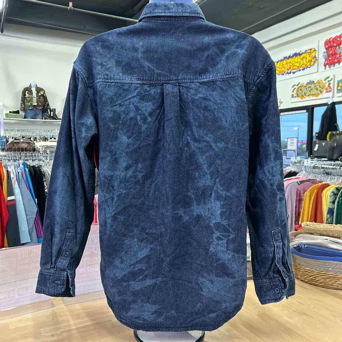 Mode Of One Mens Tie-Dye Denim Button-Down Shirt