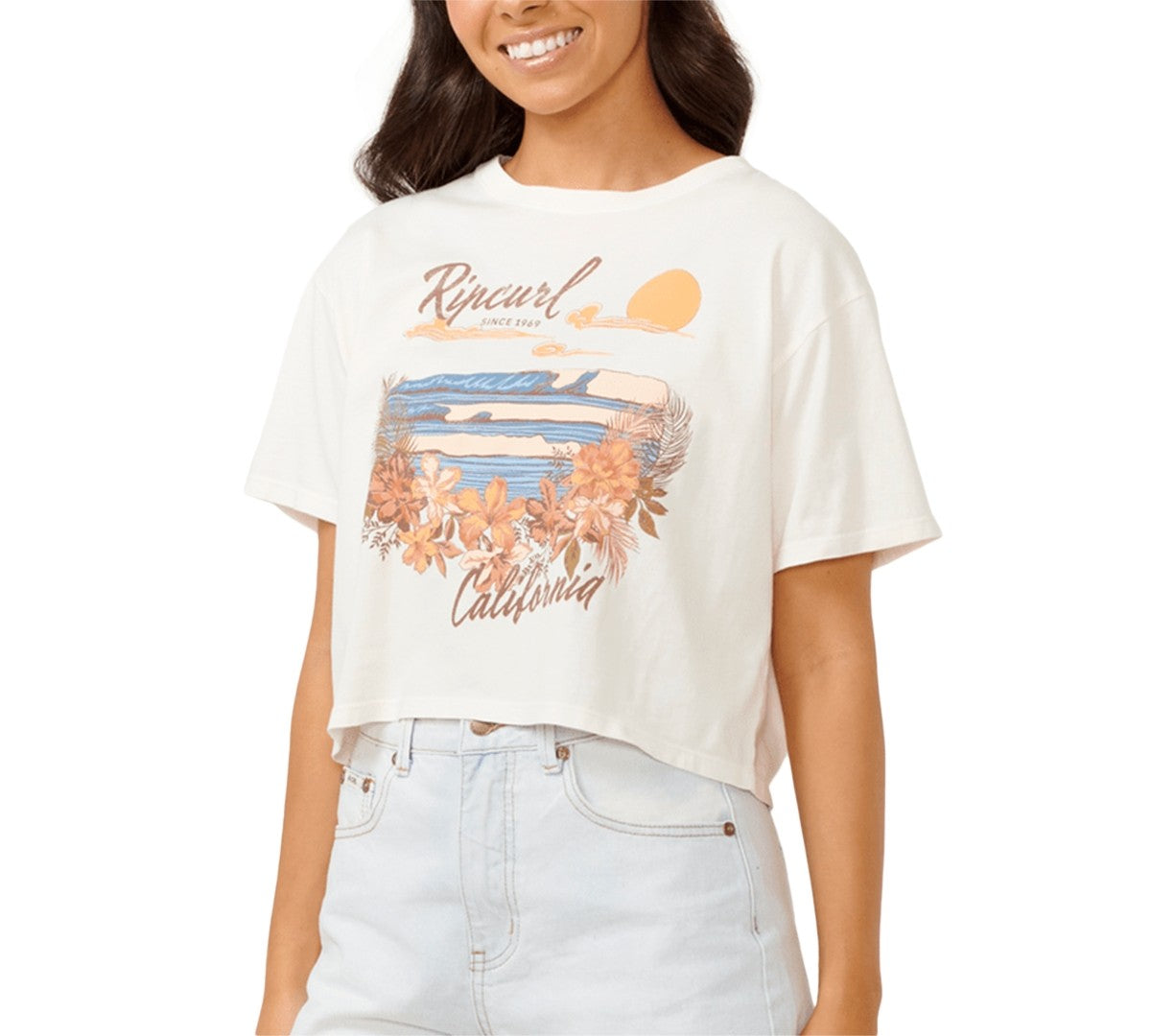 Rip Curl Size XXL Wave Gliders Cropped T-Shirt - California Bone