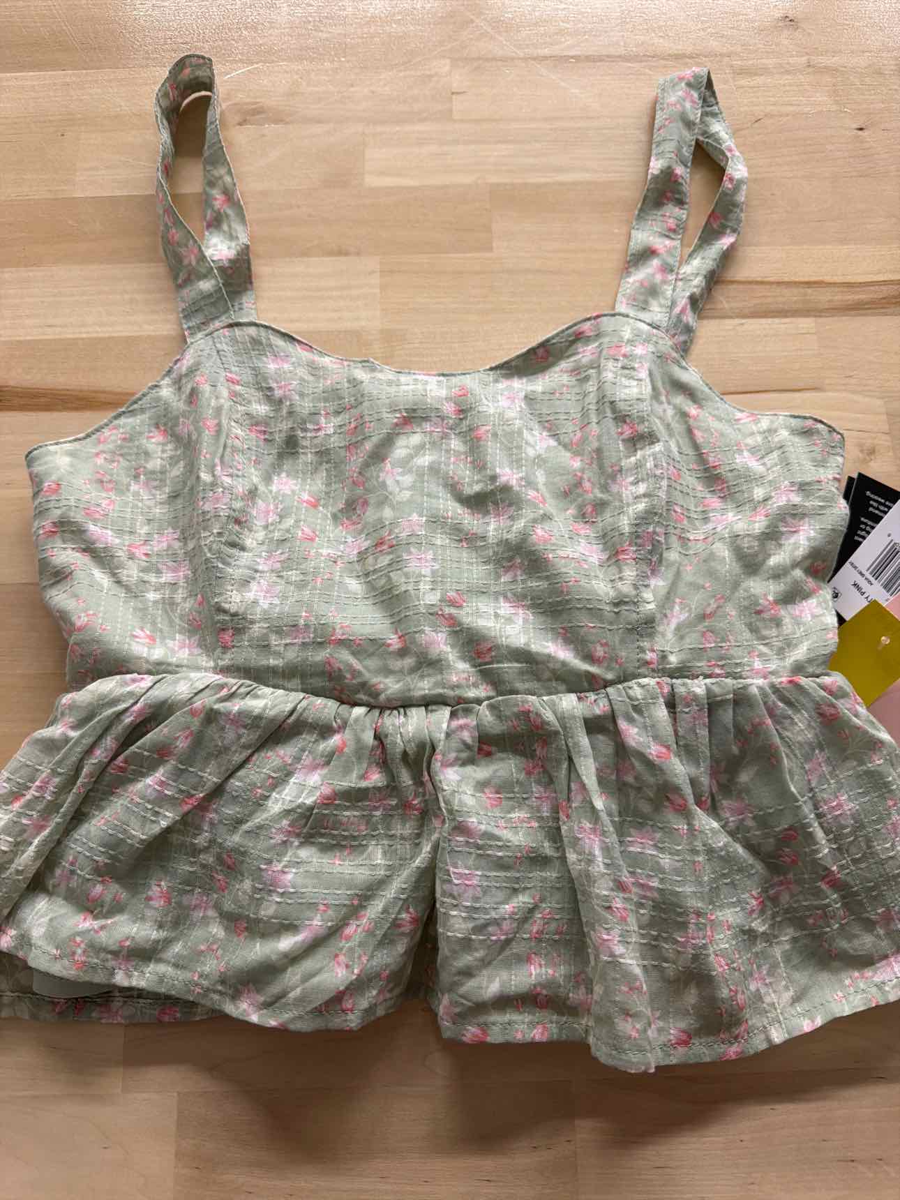 Celebrity Pink Juniors' Cropped Peplum Tank Top - Aqua Grey Ditsy