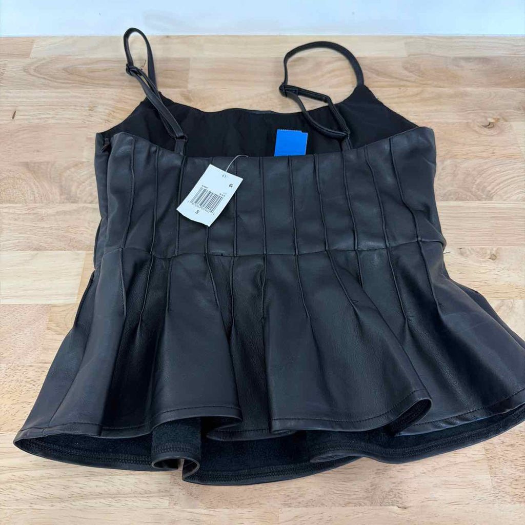 En Saison Size S Mya Faux-Leather Sleeveless Peplum Top