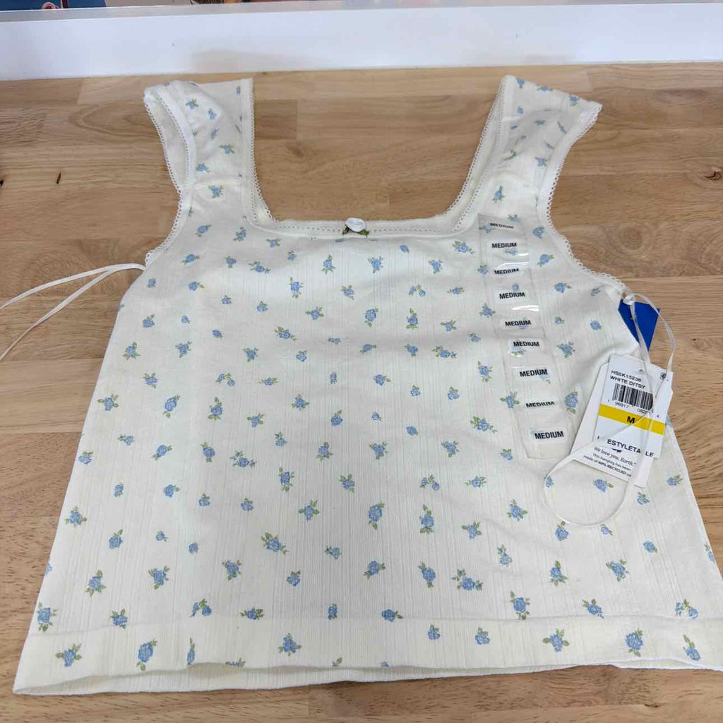hippie rose Size M Pointelle Ditsy Print Seamless Tank - White Ditsy
