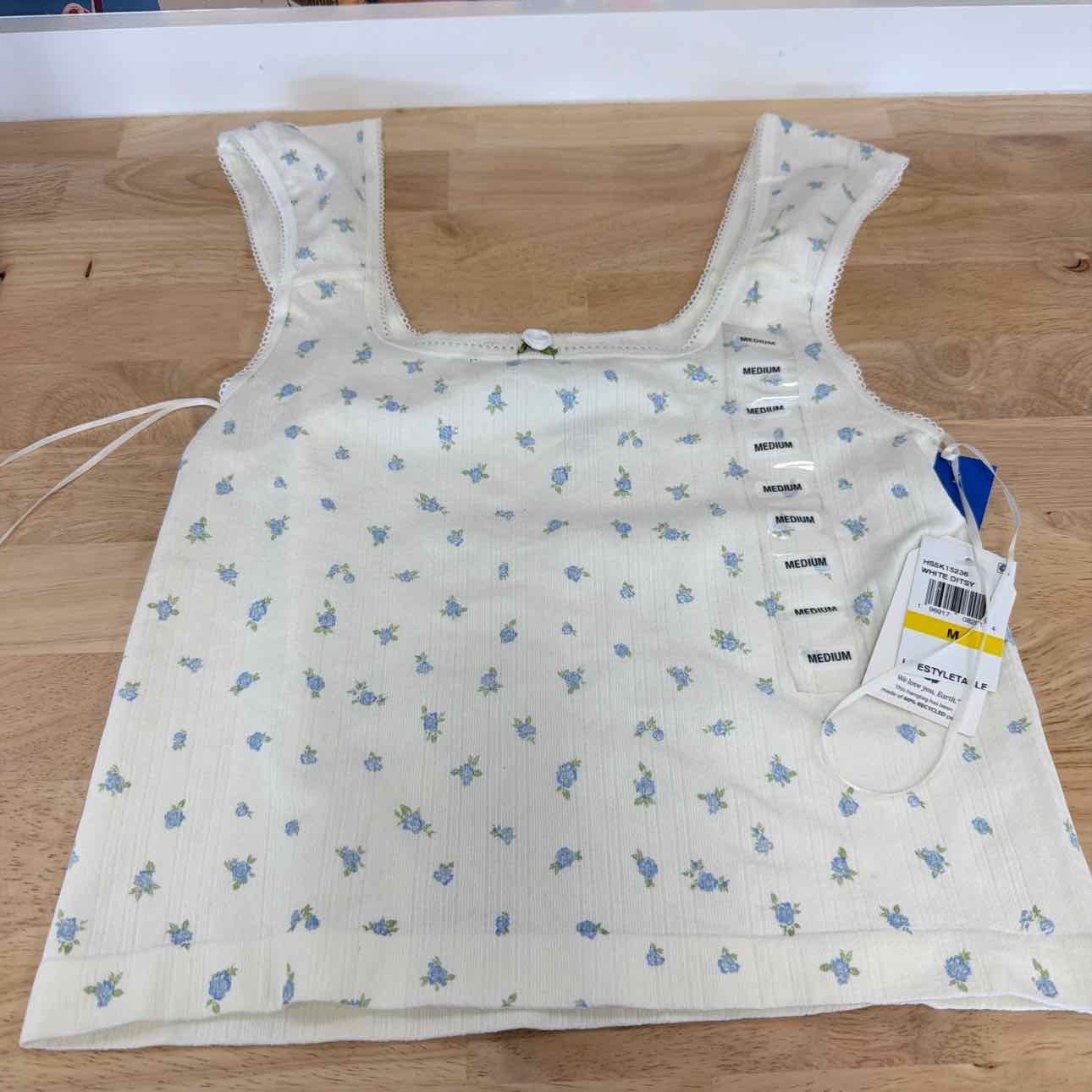 hippie rose Size M Pointelle Ditsy Print Seamless Tank - White Ditsy