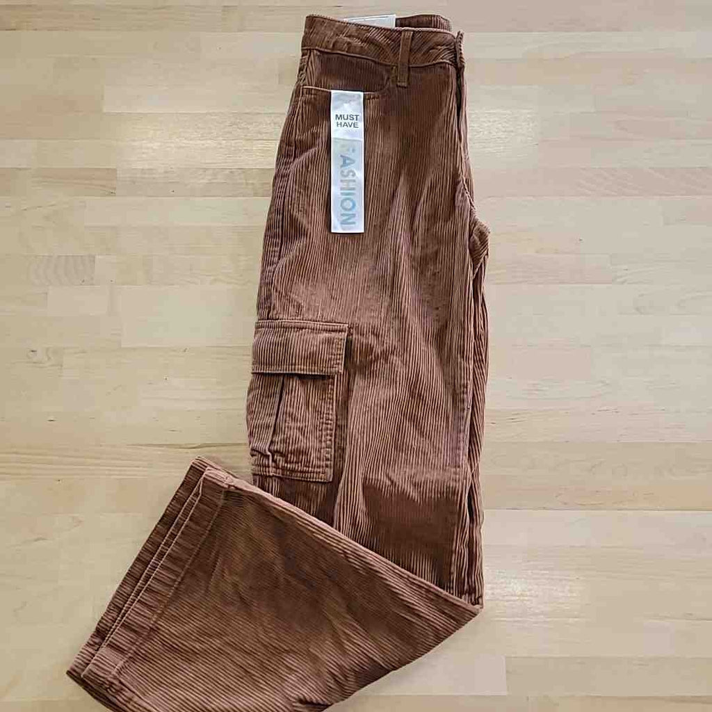 tinceltown Size 1 Cotton Corduroy Low-Rise Cargo Jeans - Pecan