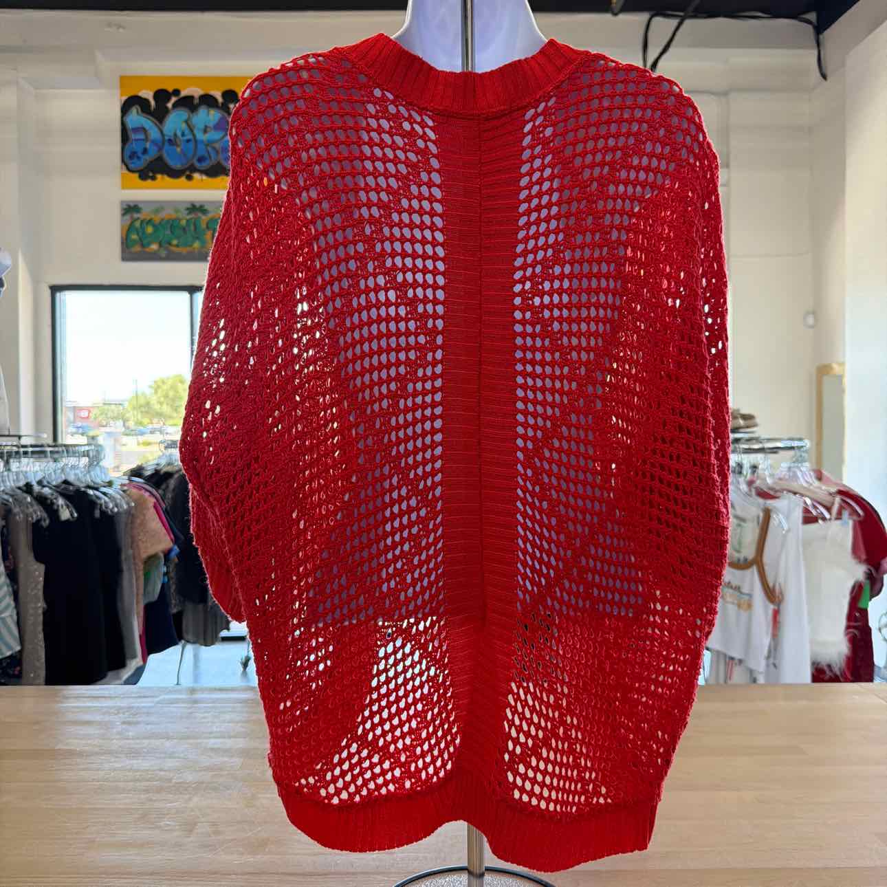 Sweaterworks Size L Red Knit Preloved Cardigan