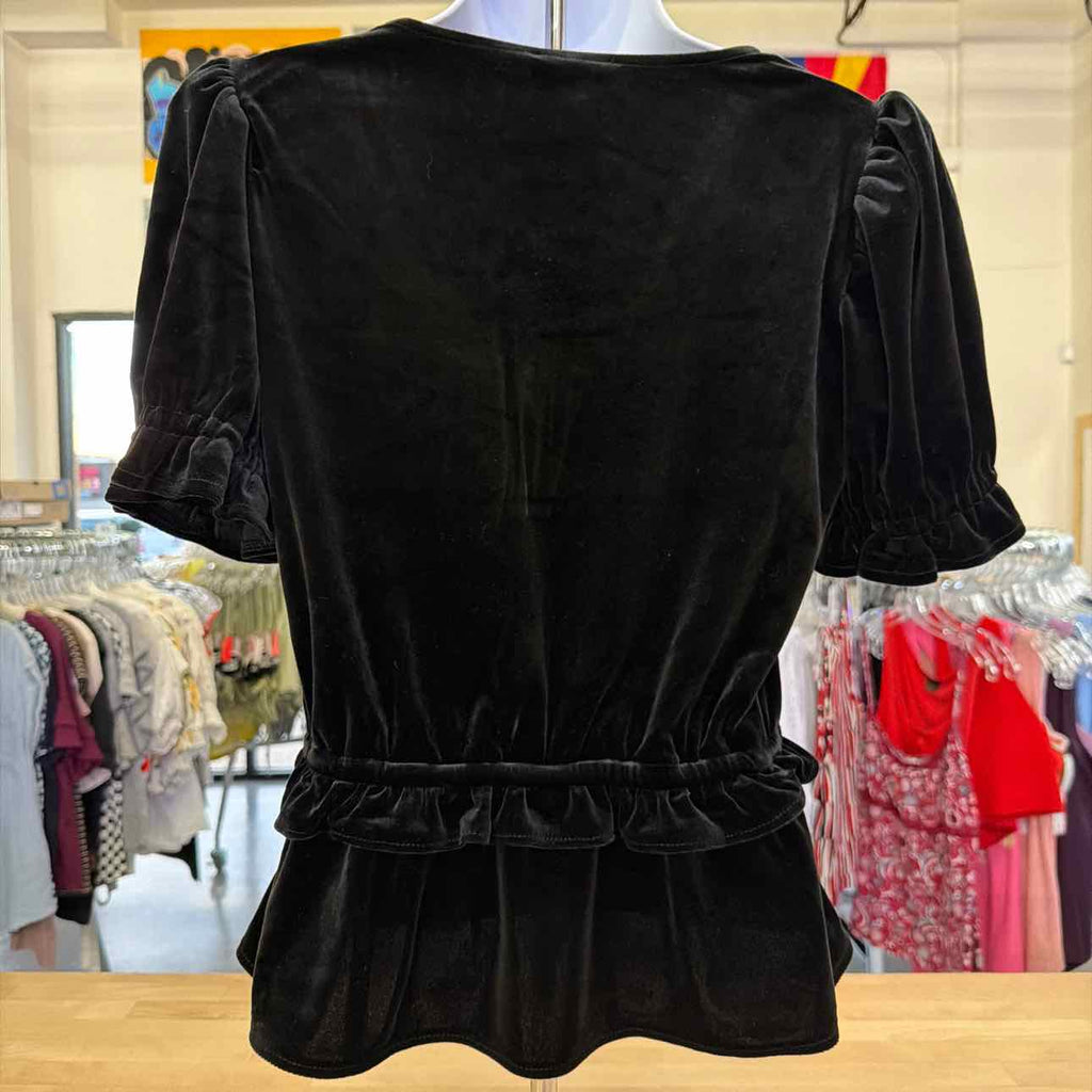 Modern Works Size XS Black Velvet New Blouse SS