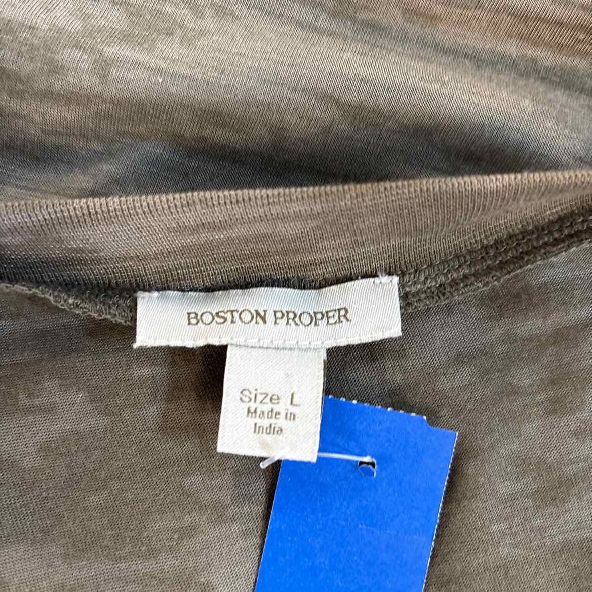 Boston Proper Size L Olive Green & Blue Canvas T-Shirt SS