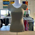 Bebe Size S Green Rhinestone Preloved T-Shirt SS