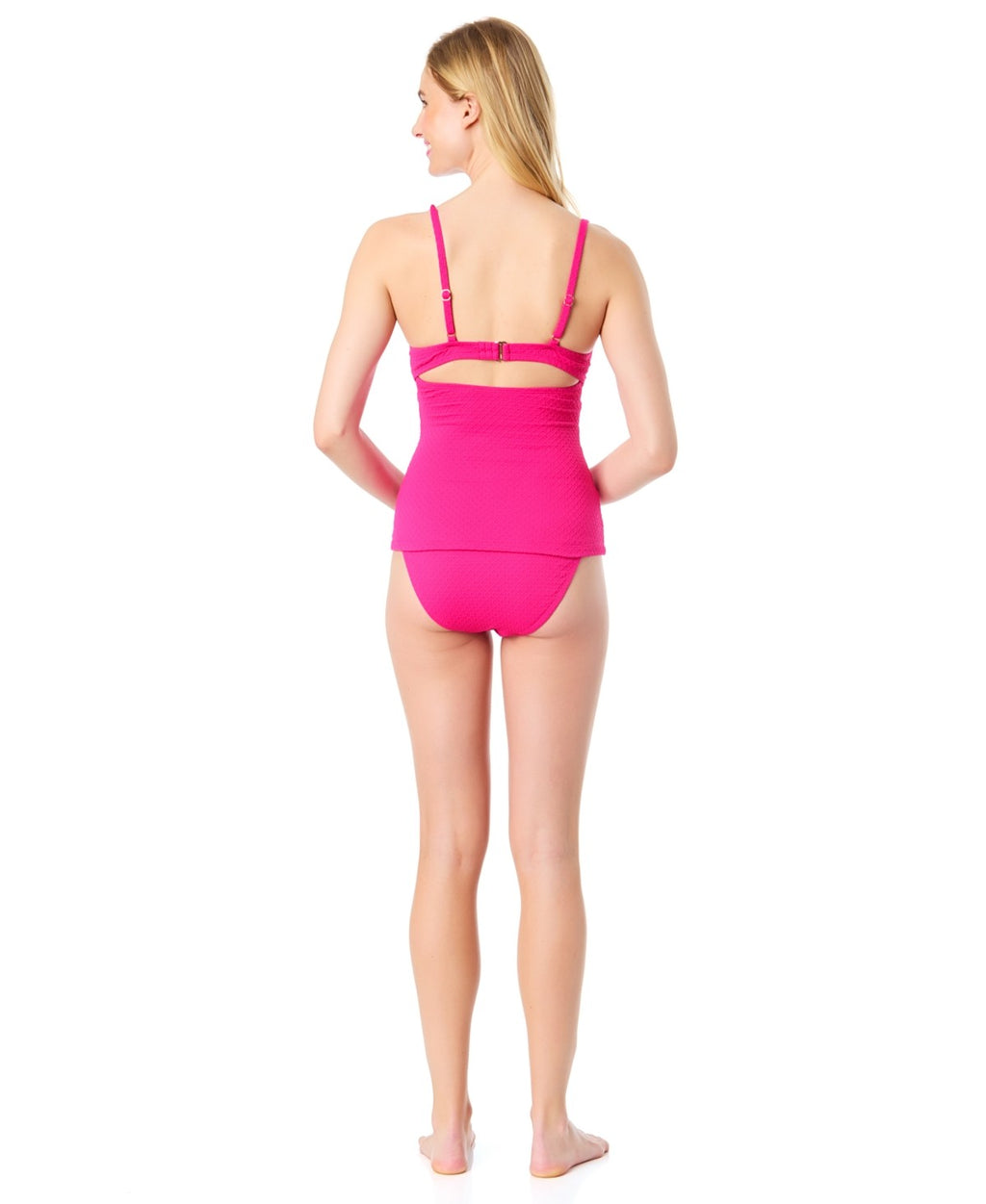 CeCe Size S La Vie a La Mer Textured Button-Front Tankini Top - Fuchsia