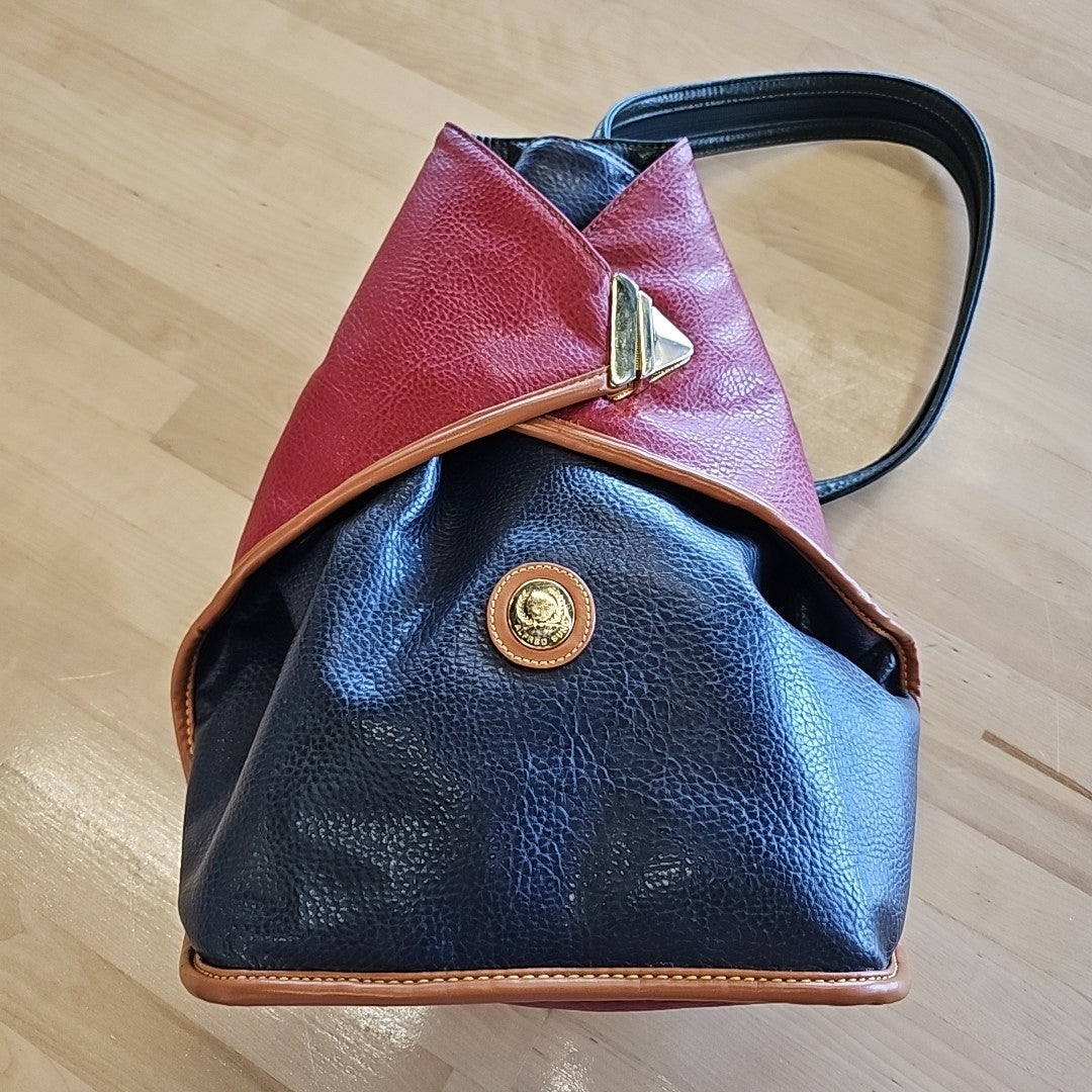 Alfred Sung Red & Blue Faux Leather Backpack Handbag