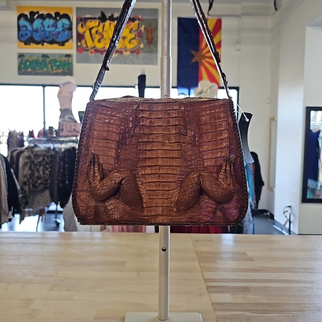 Brown Square Leather Preloved Handbag