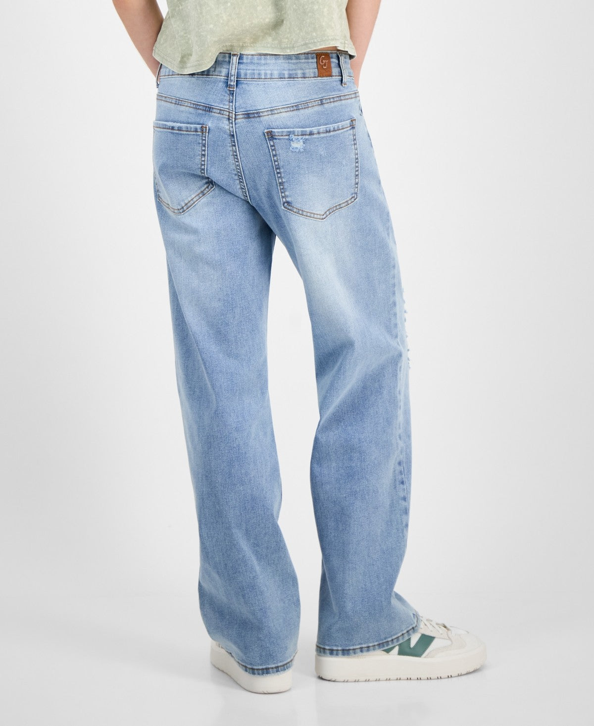 Gogo Jeans Juniors' Destructed Dream Fit Wide-Leg Denim Jeans - Light Wash - 1