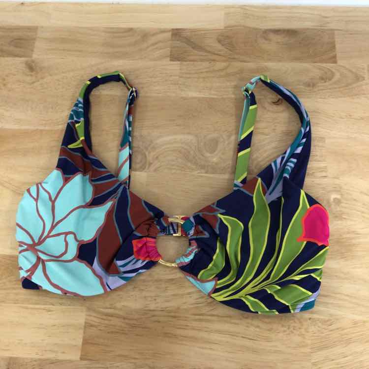 Vince Camuto Size S Floral O-Ring-Trim Bikini Top - Multi