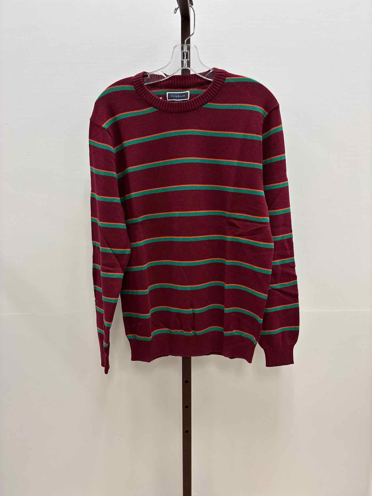 Male Club Room Men's Size M Burgundy Prep Stripe Sweater- Cherry Pie