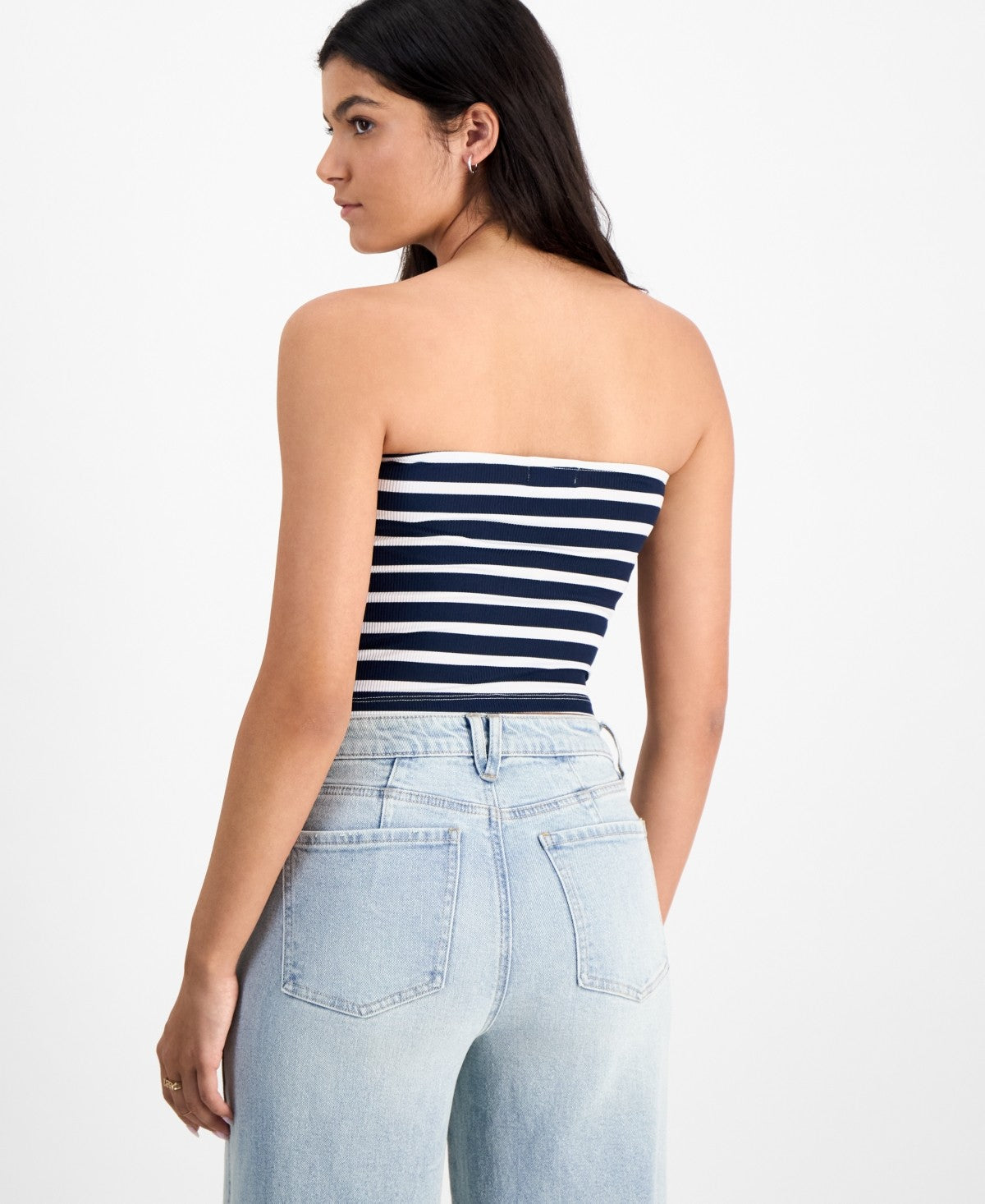 Just Polly Juniors' Printed Tube Top - Navy Blazer/White Stripe