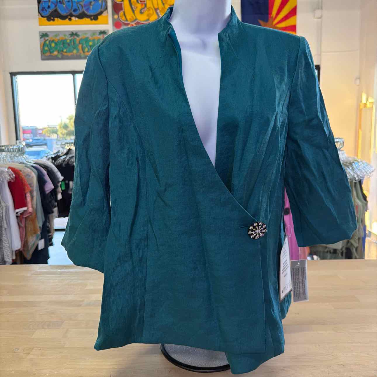 Alex Evenings Women's Asymmetrical Wrap Blouse - Teal