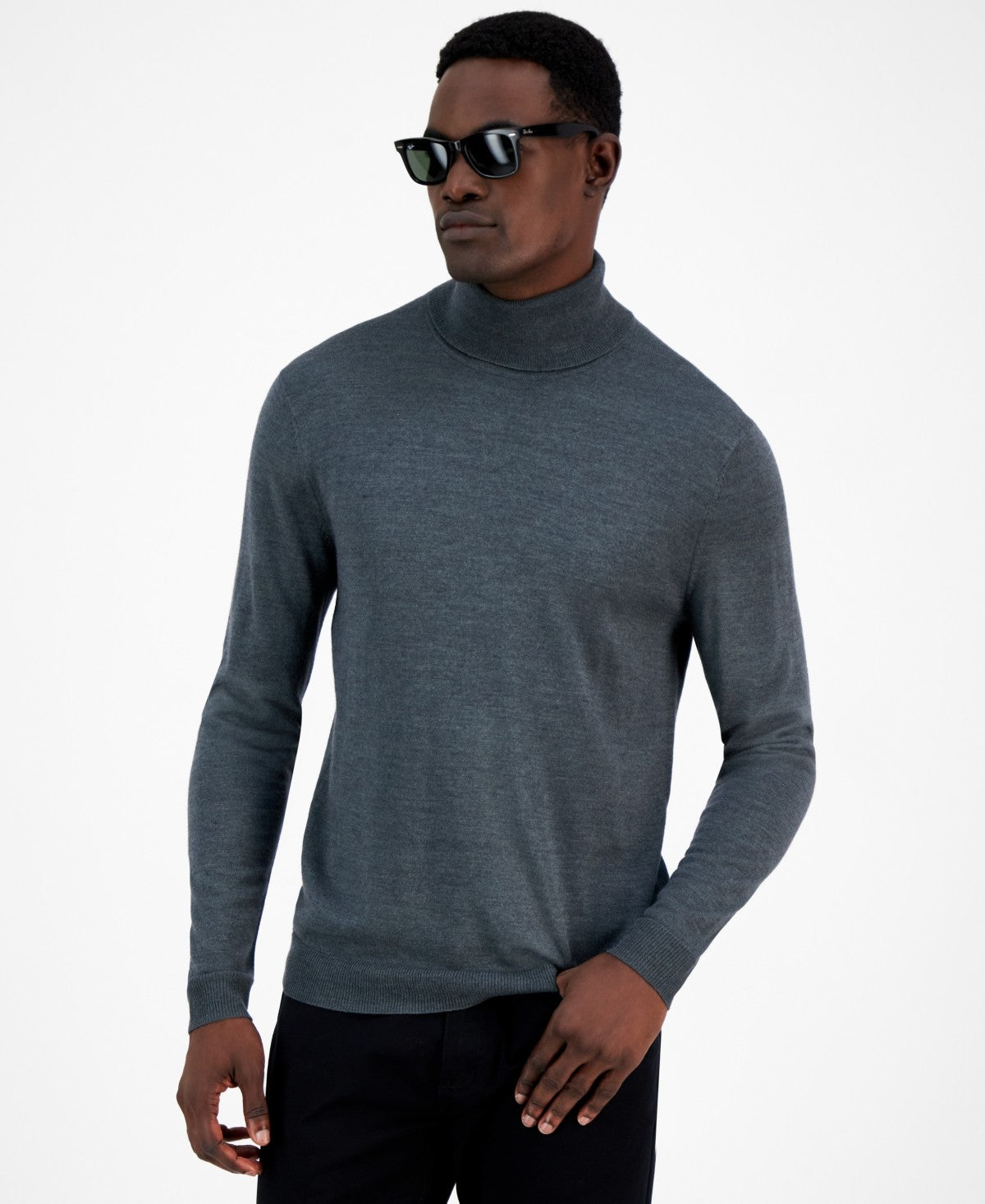 Alfani Men's Merino Wool-Blend Turtleneck Sweater - Dark Lead Heather