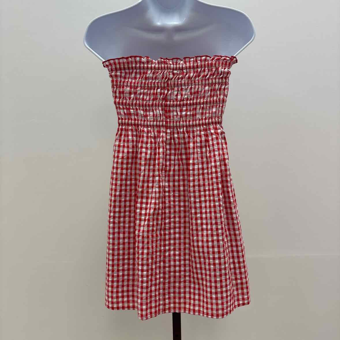 hippie rose Size XL Cotton Gingham Strapless Mini Dress - Red