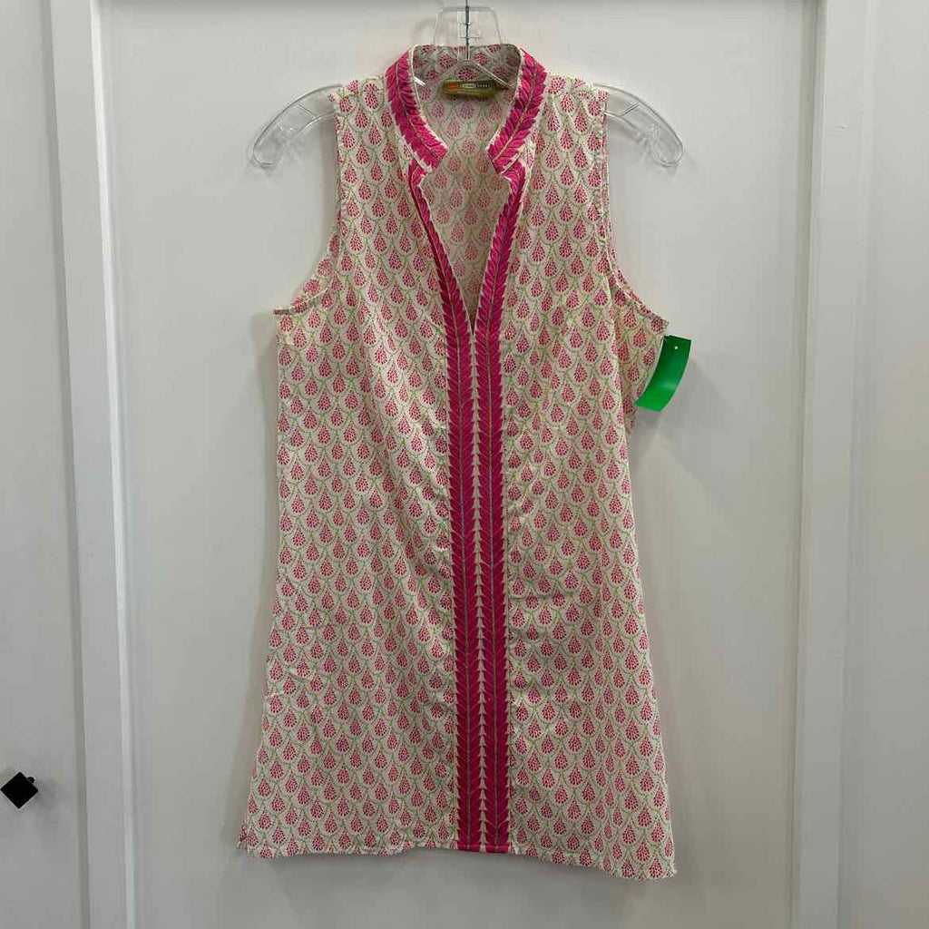 Rock Flower Paper Size S White Pink Green Cotton Preloved Dress