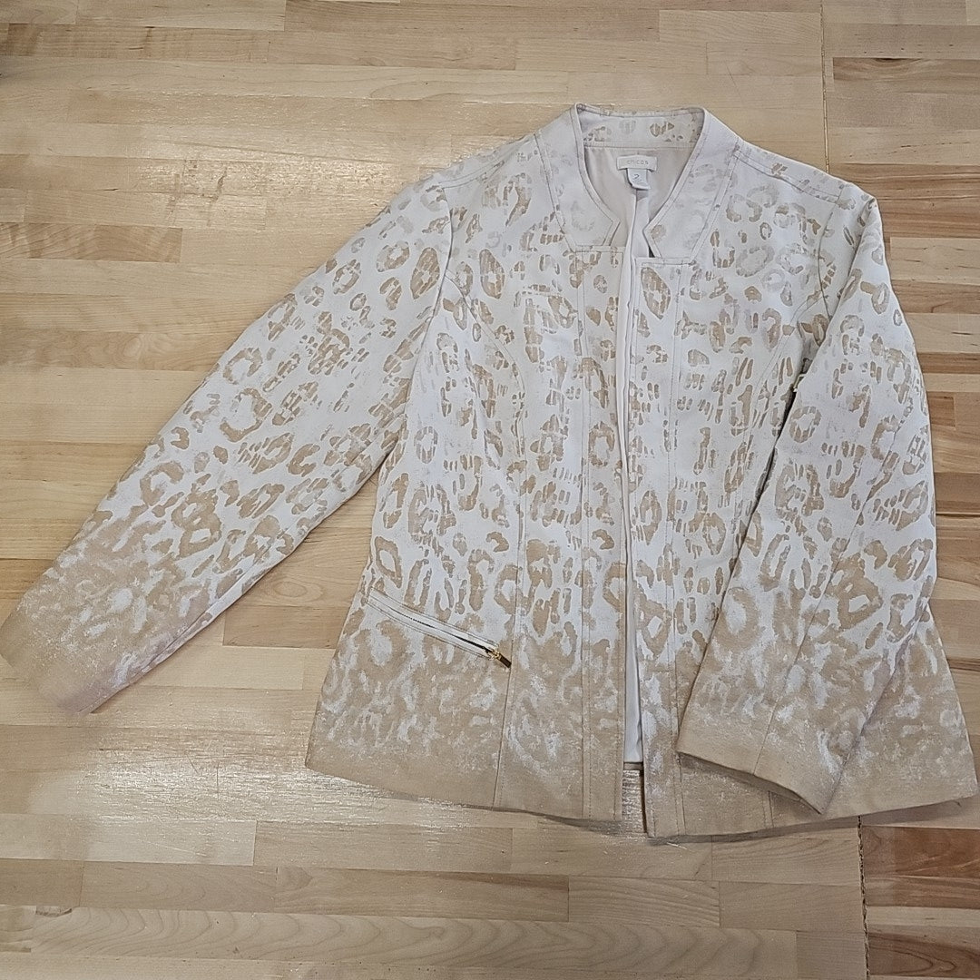 Chico's Size 2 (12) Beige Print Jacket