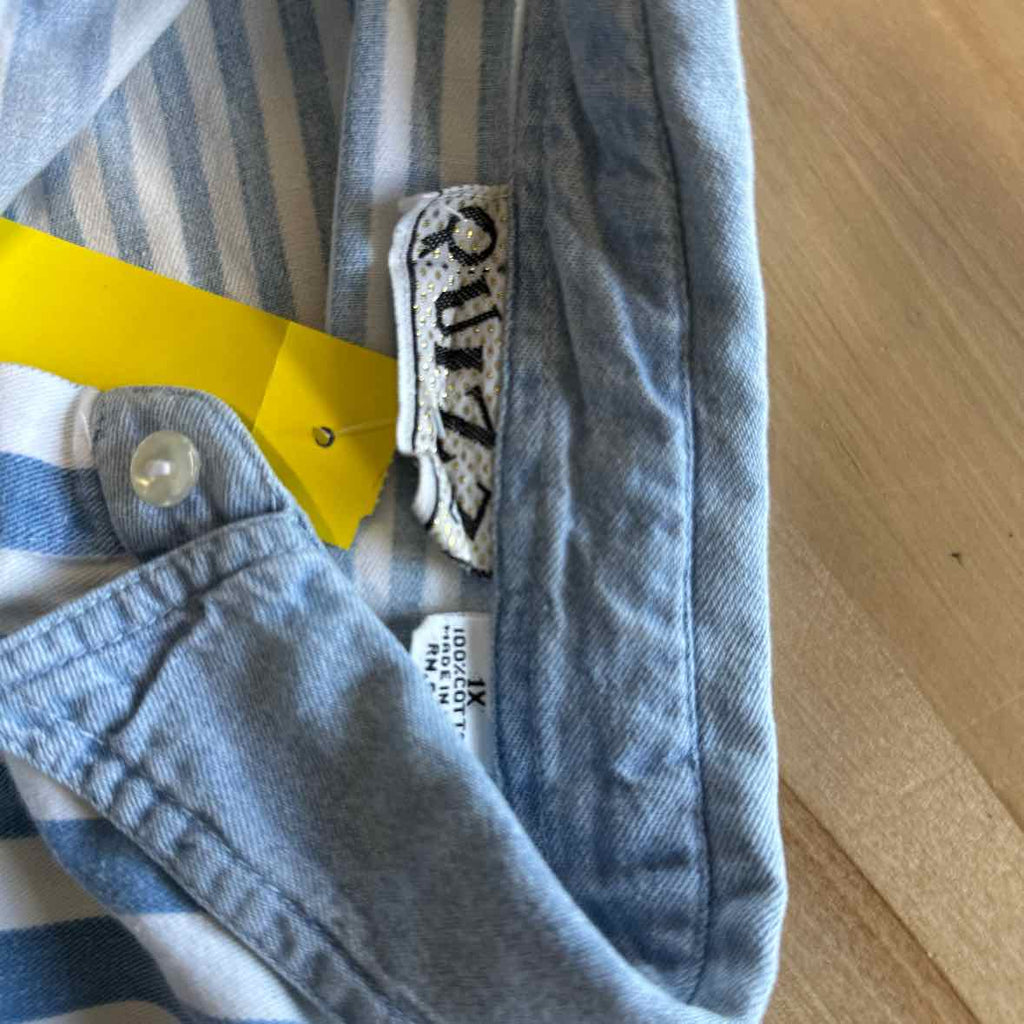 Quizz Size 1X Blue & White Button Down Shirt