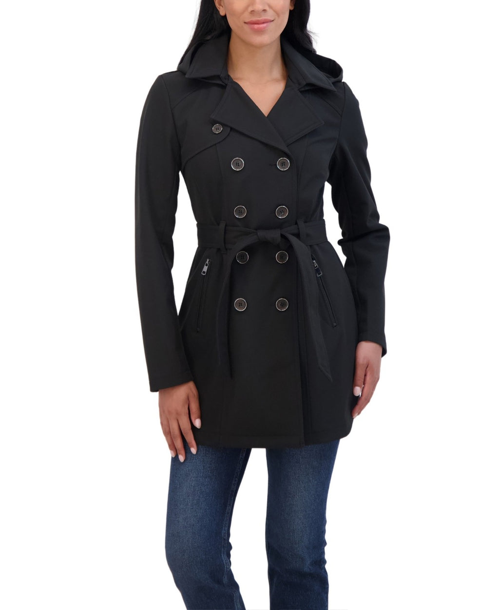 Women's Sebby Collection Double Breasted Softshell Trench Coat