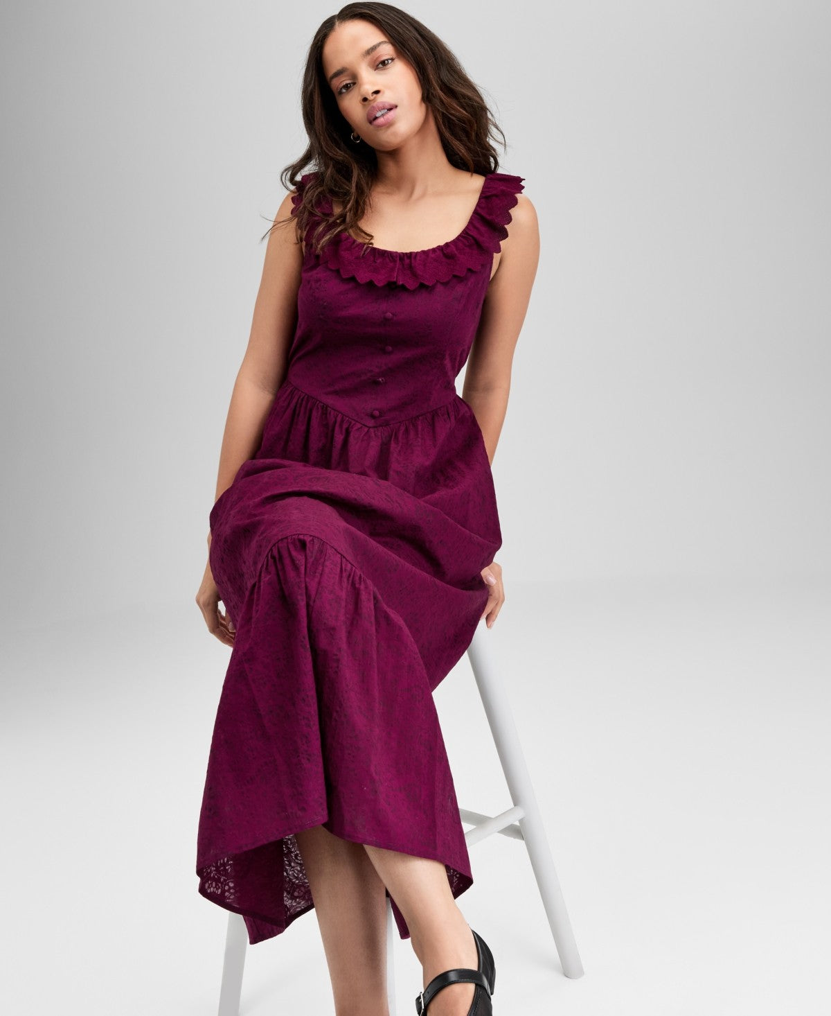 And Now This Petite Ruffled Burnout Cotton Sleeveless Maxi Dress