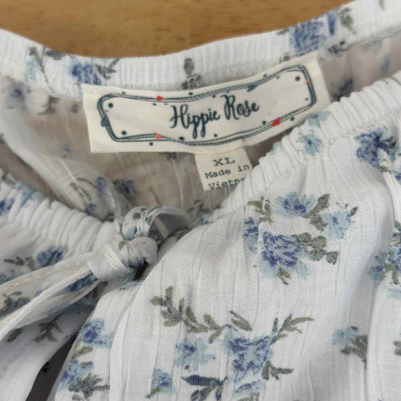 hippie rose Size XL Shirred Tie-Front Peasant Top