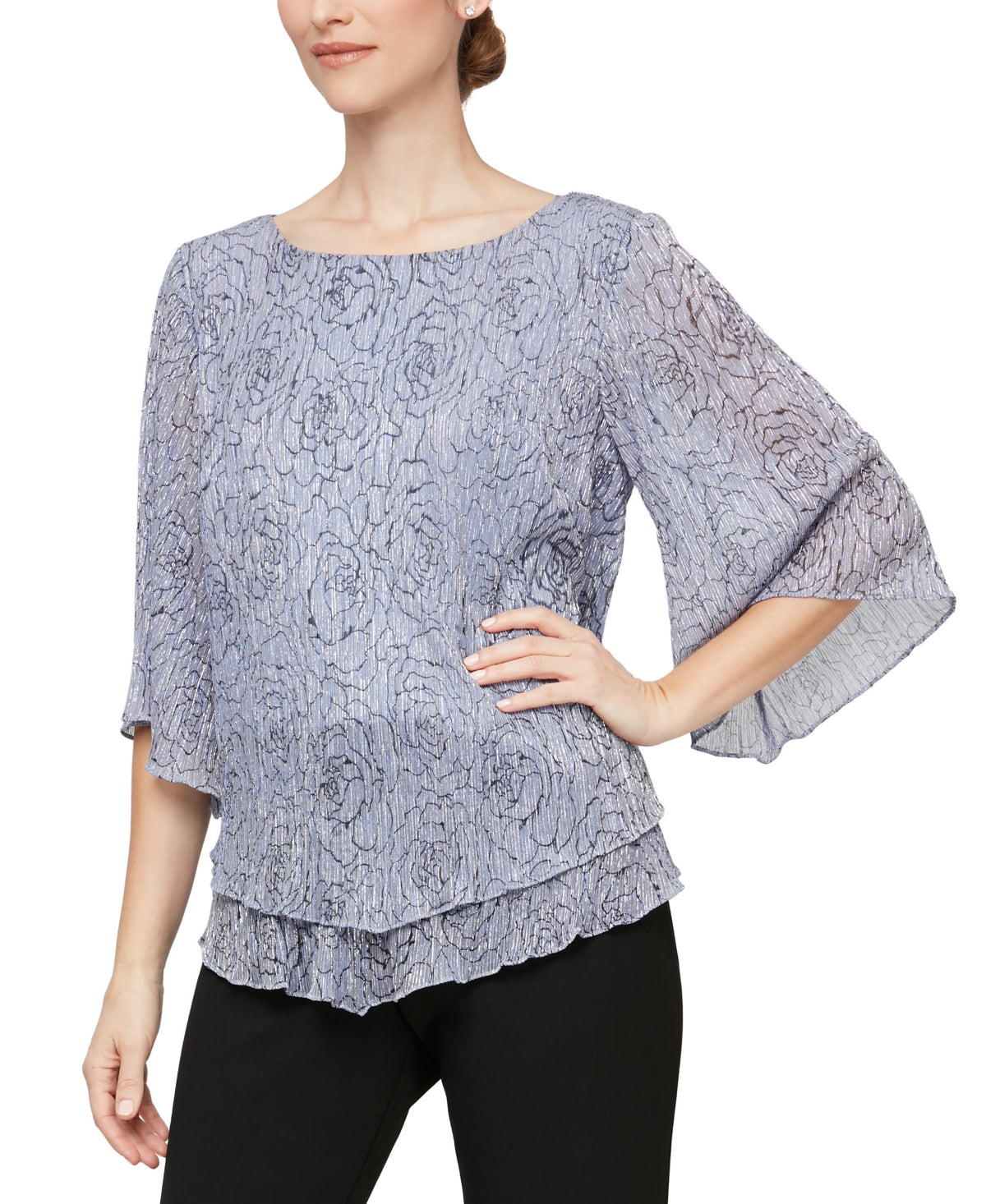Alex Evenings Size L Purple Lavender Tiered Blouse NWT