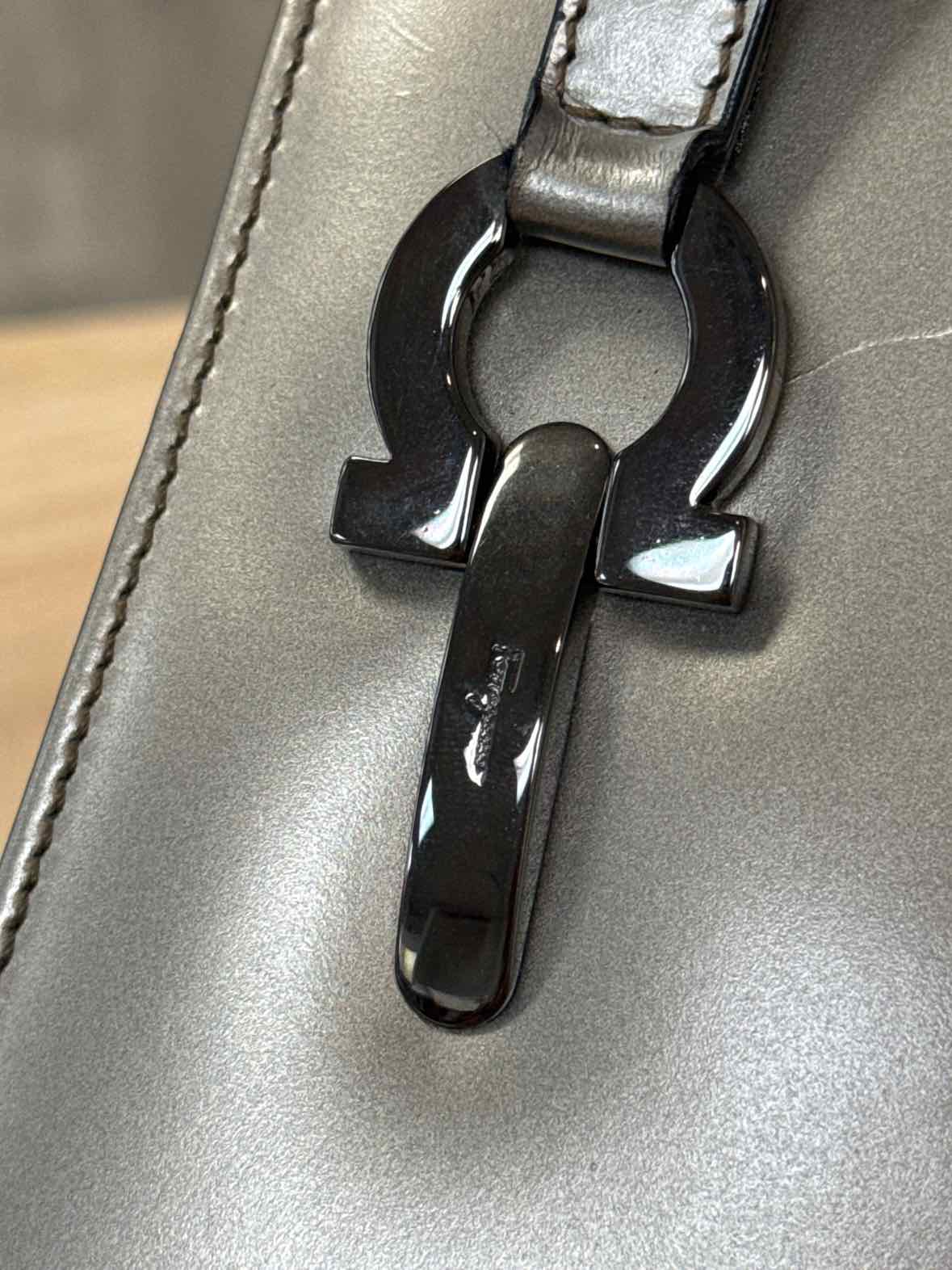 Salvatore Ferragamo Gunmetal Silver Shoulder Preloved Handbag