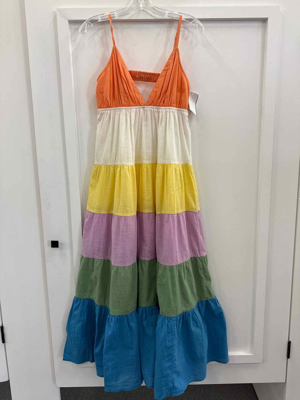 Roxy Size XS Honolulu Glow Cotton Tiered Open-Back Maxi Dress - Multi Color NWT