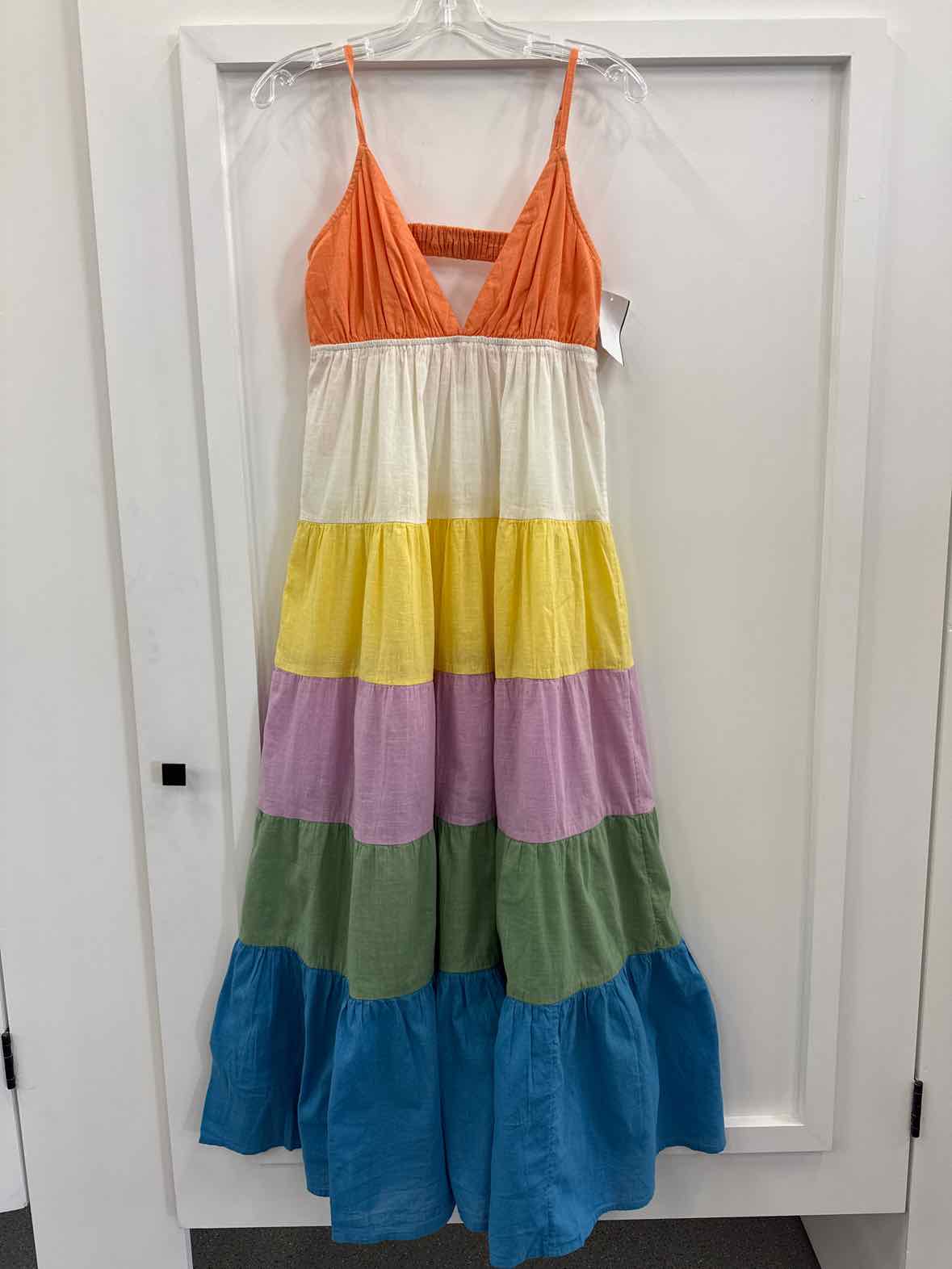 Roxy Size XS Honolulu Glow Cotton Tiered Open-Back Maxi Dress - Multi Color NWT