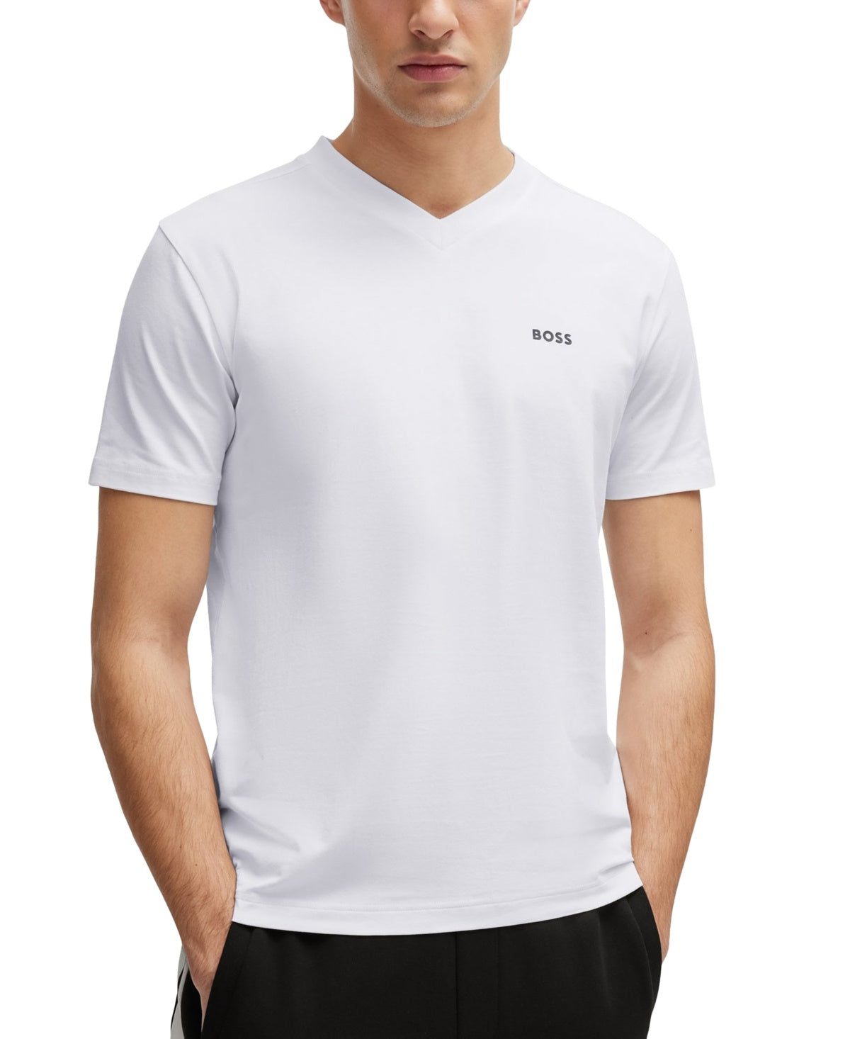 BOSS Size L White Stretch-cotton Regular-fit T-shirt with Contrast Logo