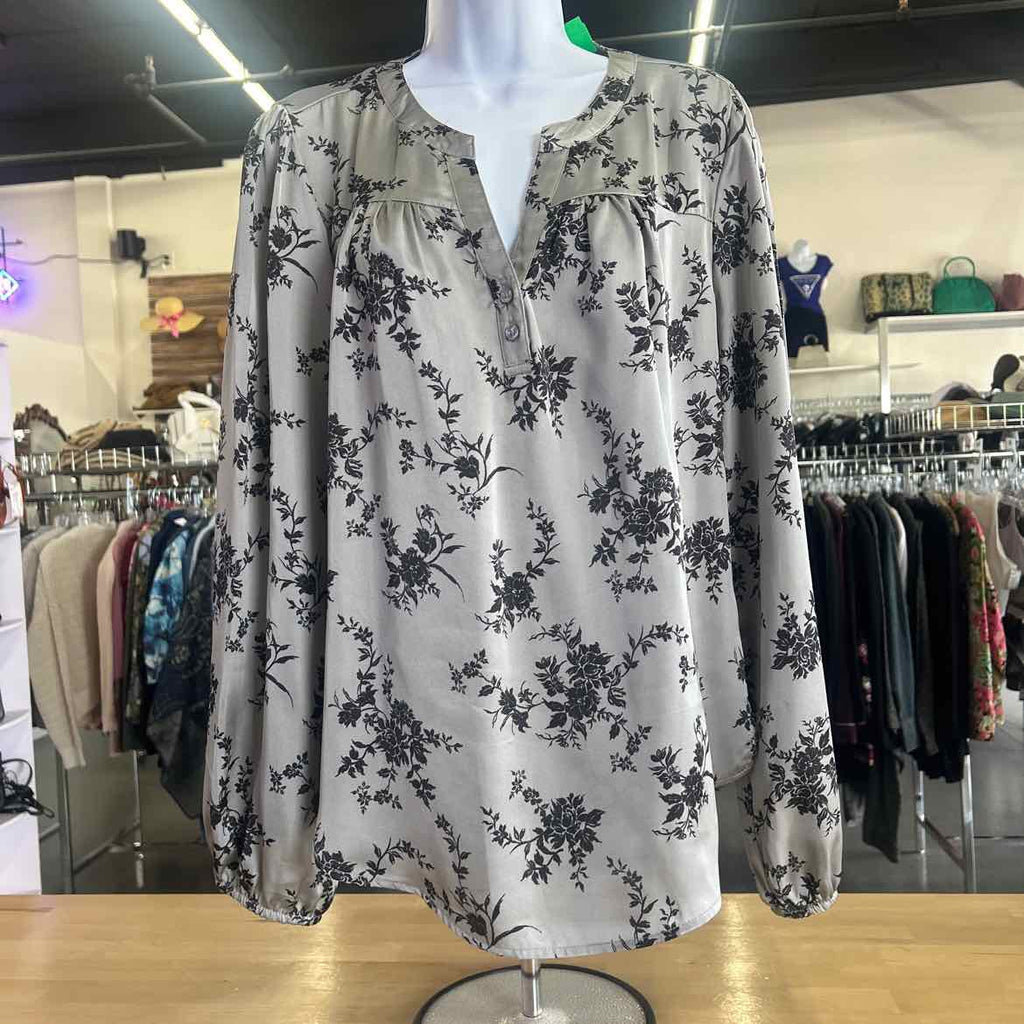 Maurices Size L Gray/Black Polyester Preloved Blouse LS