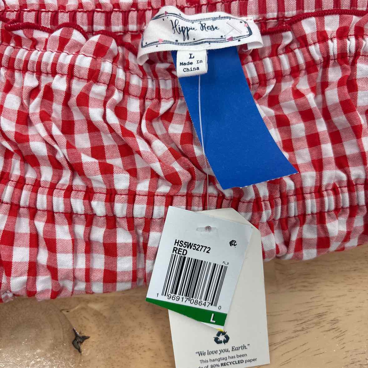 hippie rose Size L Cotton Gingham Strapless Mini Dress - Red