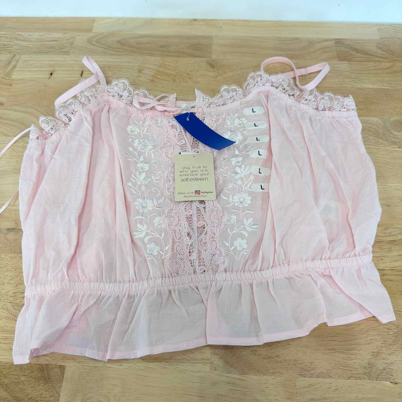 Self E Size L Lace-Trim Embroidered Peplum Tank Top - Tender Touch/White