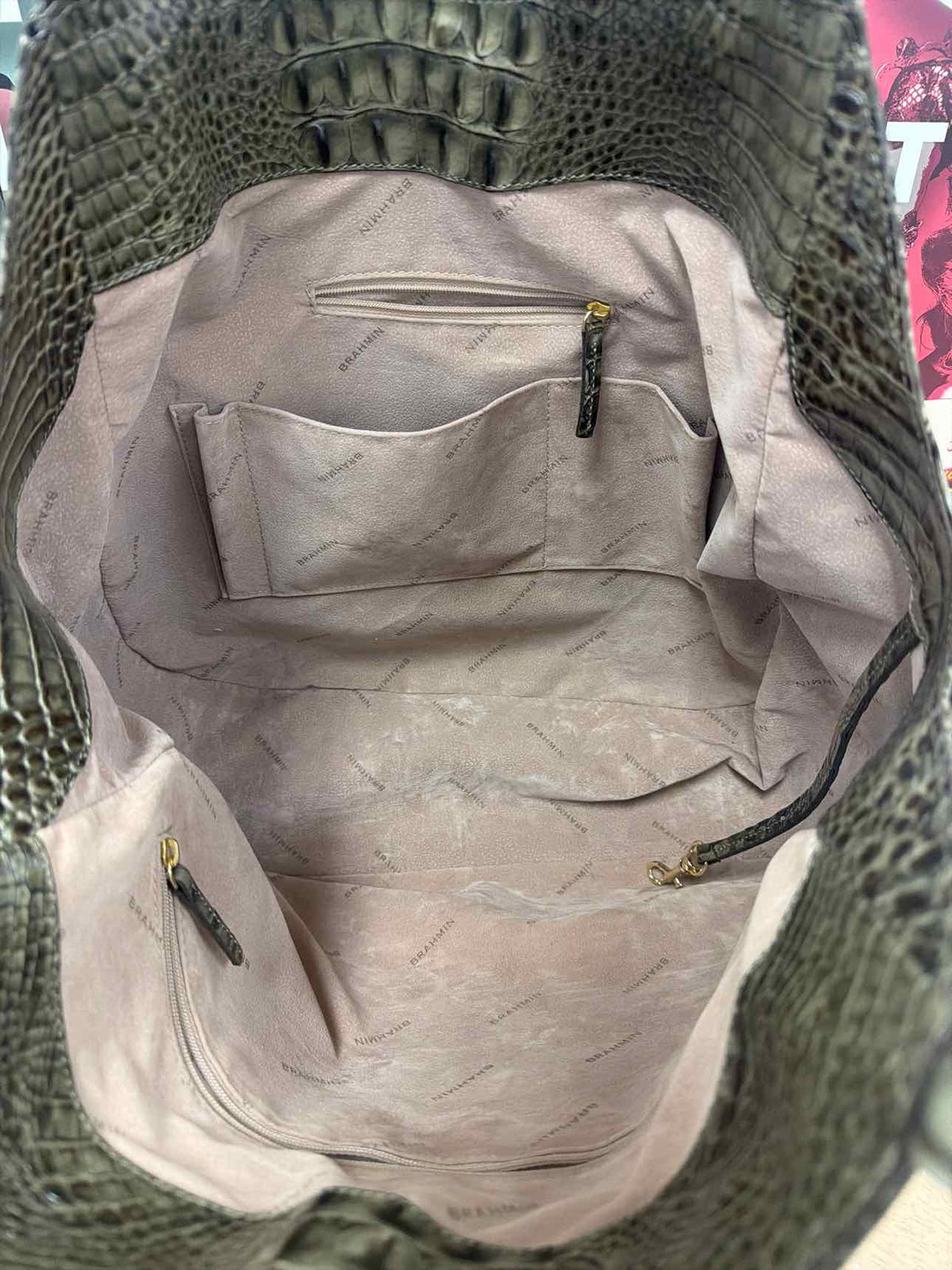 Brahmin Green Leather Preloved Handbag