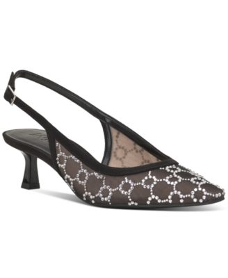 I.N.C. International Concepts Womens Gemini Mid-Heel Slingb Black Bling Mesh 9M