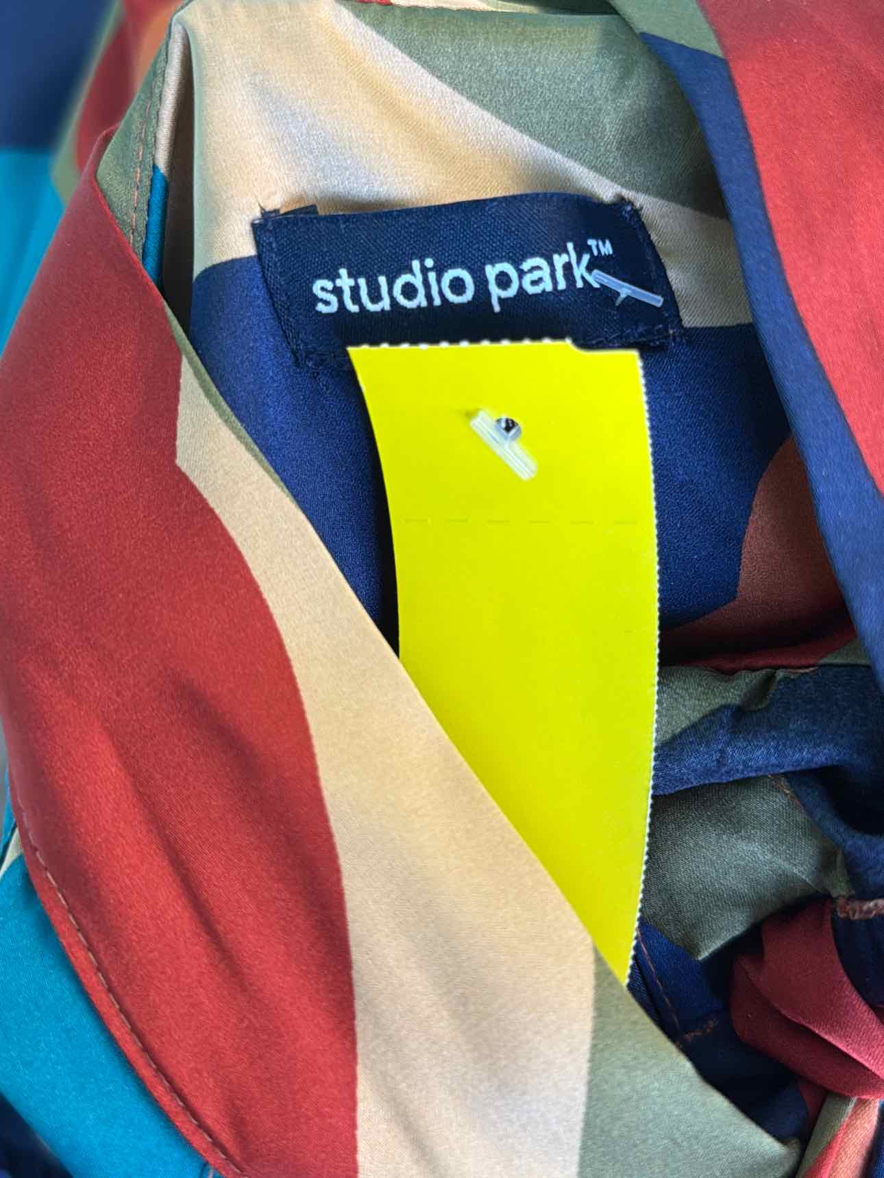 Studio Park Size M Red Yellow Leah Williams Tie Neck Blouse
