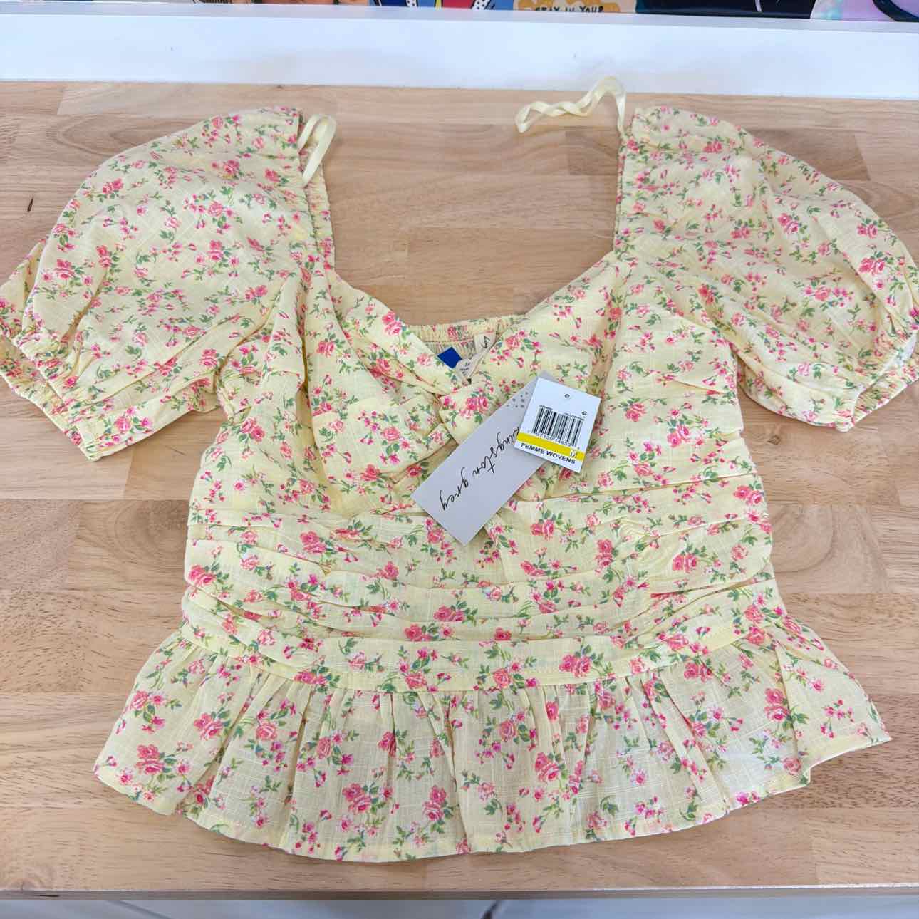 kingston grey Size M Printed Sweetheart-Neck Puff-Sleeve Top
