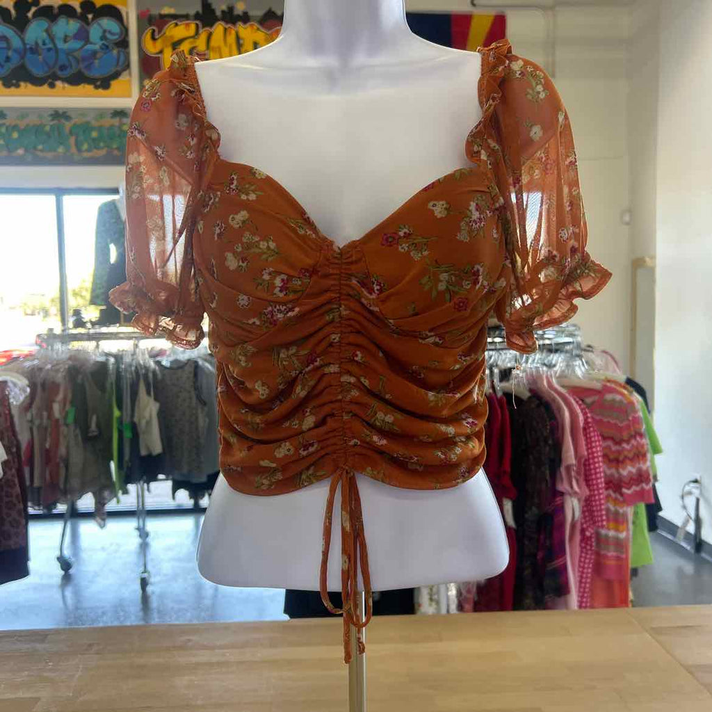 Meraki Size L Orange Mesh Preloved Blouse SS