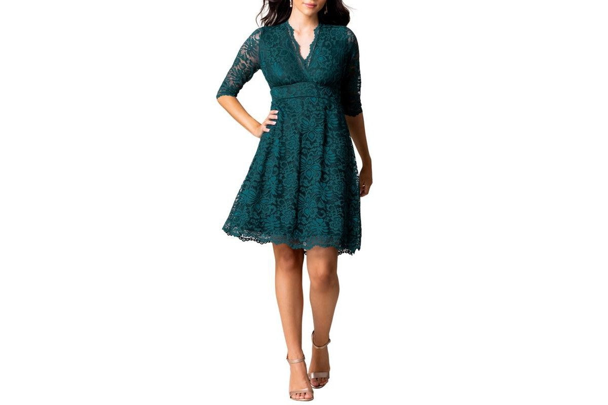 Kiyonna Women's Mademoiselle Lace Cocktail Dress with Sleeves - Emerald Green