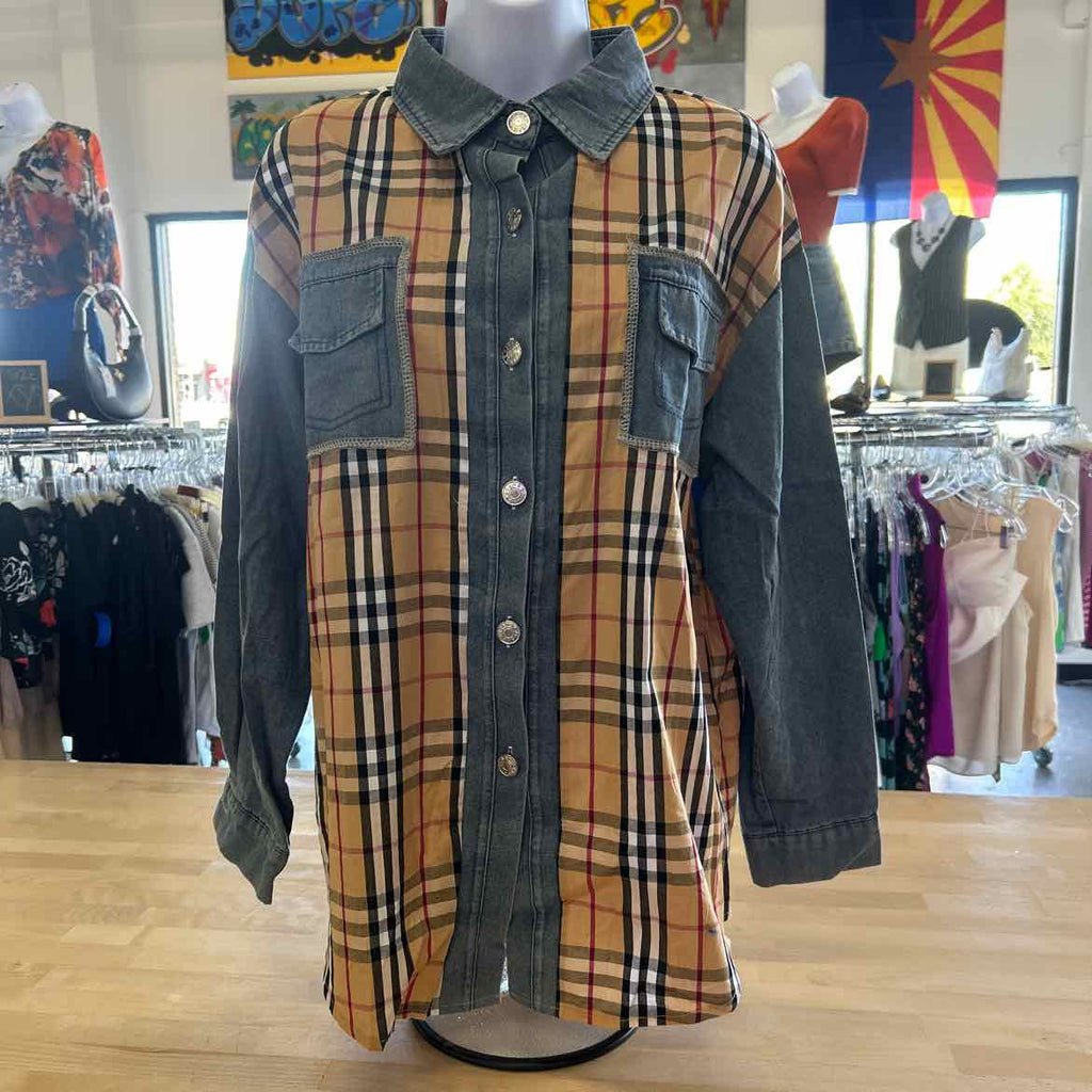 Fashion Size OS Brown & Blue Preloved Button Down LS