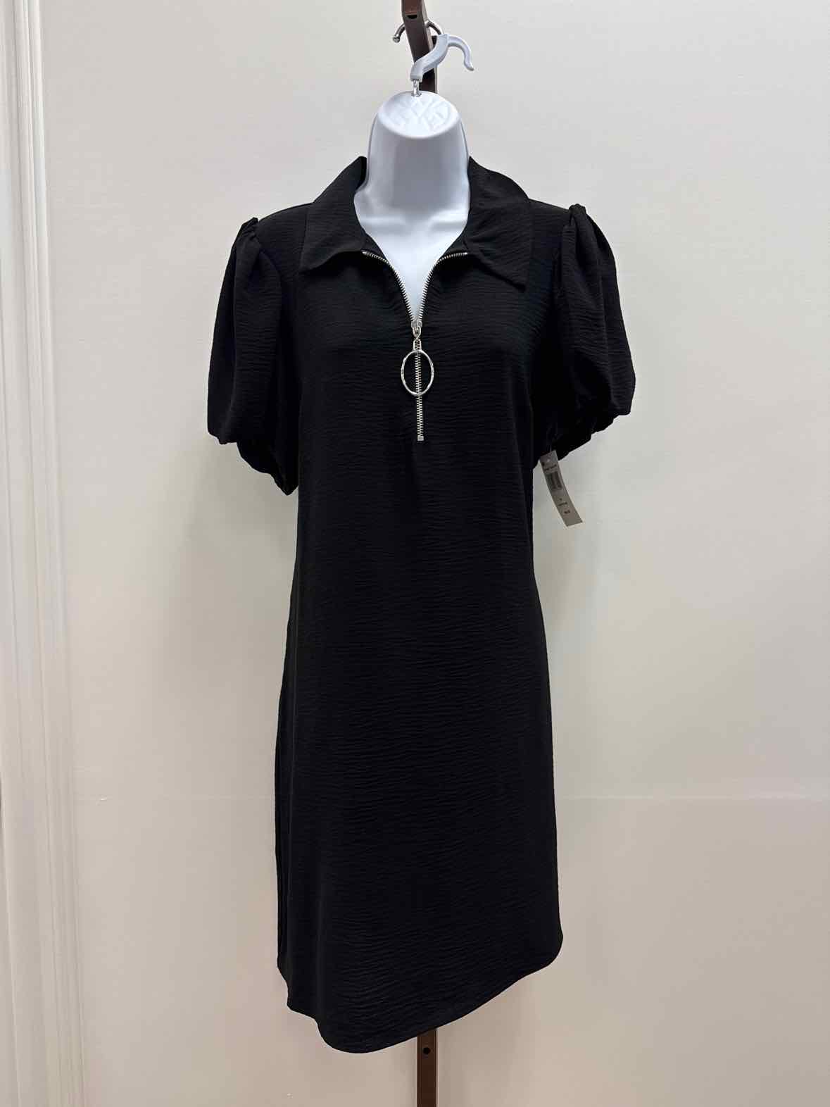 Msk Women's Collared Zip-Neck Puff-Sleeve Dress - Black 001