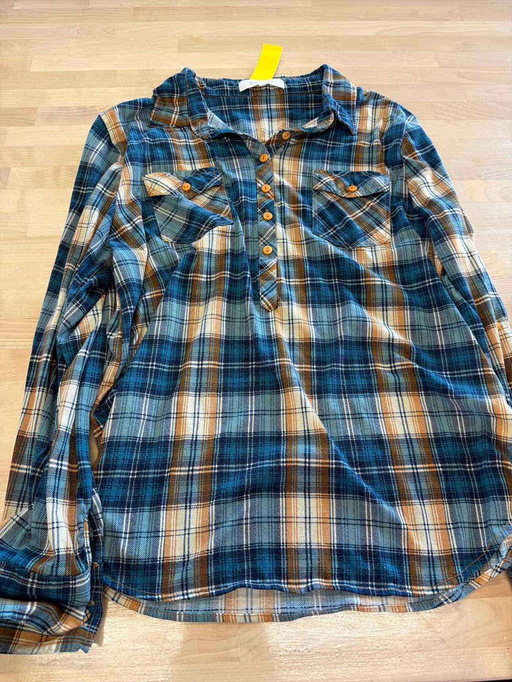 Eden & Olivia Size XL Blue & Orange Button Down Shirt