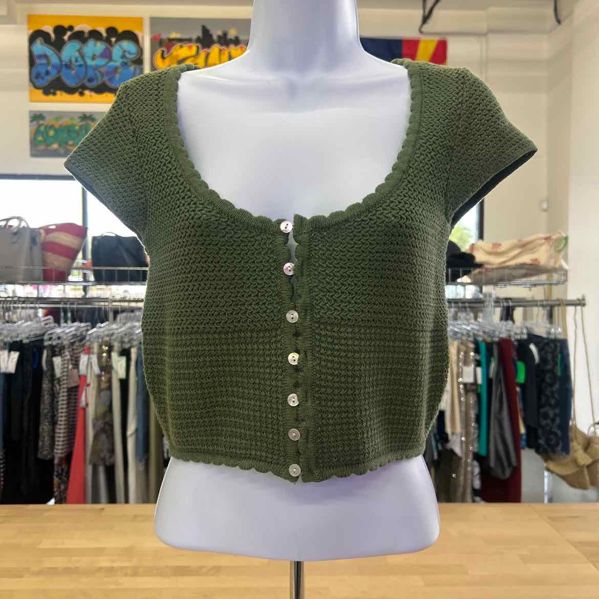 Beverly & Beck Size S Green Knit Preloved Blouse SS